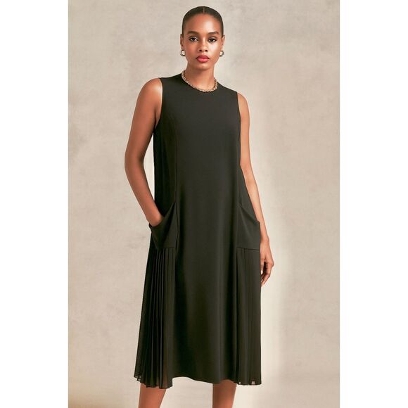 ELM by Matthildur A-Line Sleeveless Midi Black Dress L NWOT - Picture 1 of 16